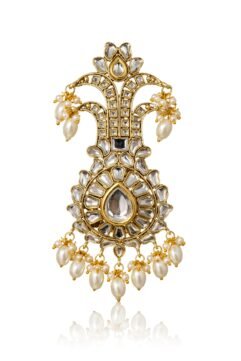 Premium Men’s Groom Kalangi Brooch – Gold & White Stone Wedding Accessory