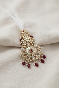 Royal Red Pearl Kundan Feather Kalangi for Men