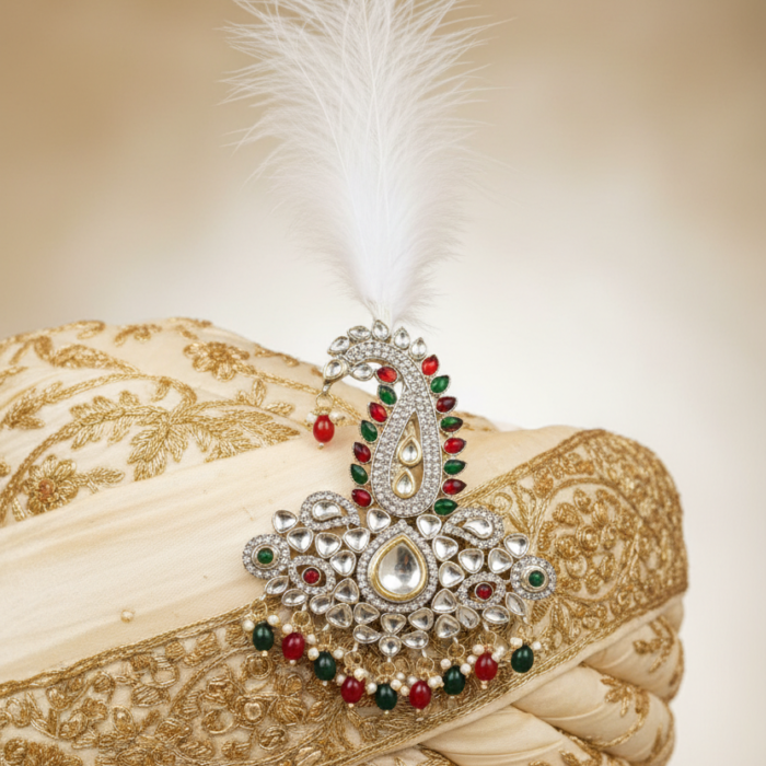 Kalgi on Gold Embroidered Turban
