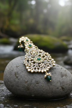 Royal Kundan Emerald Groom Kalangi with Pearl Drops