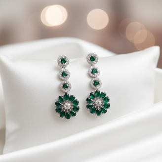 Emerald Green Stone American Diamond Earrings for Women | Party Wear Drop Earrings | Bridal Jewellery