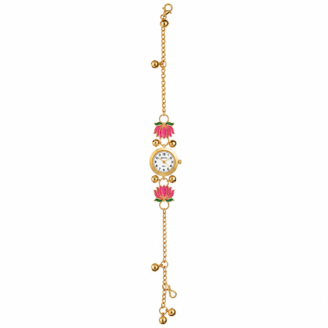 Women Ethnic Lotus Bracelet Watch | Gold Tone Traditional Analog Wrist Watch for Girls | Designer Fashion Jewellery Watch