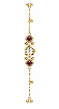 Women Maroon Stone Bracelet Watch | Gold Tone Traditional Designer Analog Wrist Watch for Girls | Elegant Jewellery Watch