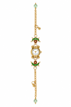 Women Green Ethnic Bracelet Watch | Traditional Gold Tone Designer Analog Wrist Watch for Girls | Fashion Jewellery Watch